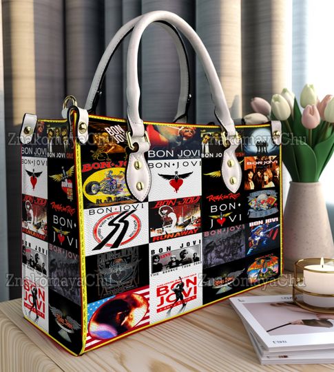 Discover Bon Jovi Leather Handbag, Bon Jovi Shoulder Bag, Personalized Vintage Crossbody Bag, Top Handle Bag