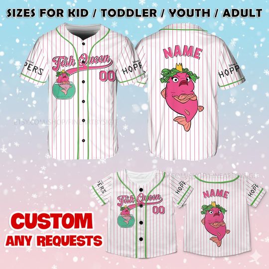 Discover Hoppers Fish Queen Baseball Jersey, Pixar Hoppers Jersey Shirt, Custom Fish Queen Jersey, Hoppers Kid Youth Jersey, Fish Queen Costume Tee