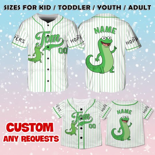 Discover Hoppers Tom Lizard Jersey Shirt, Tom the Green Lizard Baseball Jersey, Custom Tom Lizard Shirt, Tom Lizard Fan Gift, Custom Name Jersey