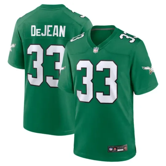 Discover Men’s Cooper DeJean Kelly Green Alternate Game Jersey #33 NEW