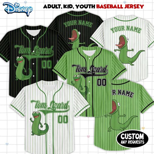 Custom Disney Pixar Movie Hoppers Tom Lizard Simple, Custom Name Tom Lizard Portrait Kid Adult Jersey, Gift For Baseball Fan Disney Matching