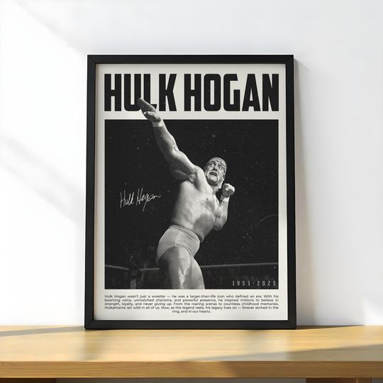 Hulk Hogan Tribute Poster  Wrestling Legend Memorial Print  Black & White Wall Art Honoring Hulkamania Legacy