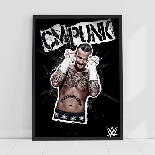CM Punk Black and White Wrestling Wall Art Poster