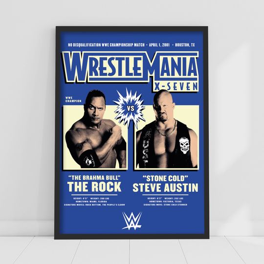 Discover Wrestling Entertainment Print - The Rock Stone Cold Steve Austin WrestleMania Poster Wrestling Wall Art