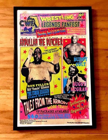 Discover Abdullah The Butcher Championship Pro Wrestling Poster Signed by Adam Turkel WCCW NWA WWF Wrestling