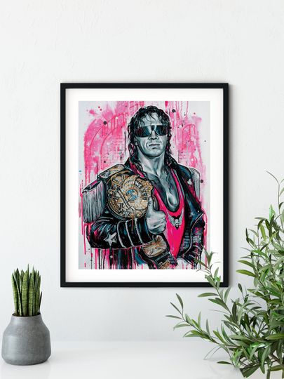 Bret Hart Poster | Art Print, Wall Decor, Wrestler, Painting, Fan Art