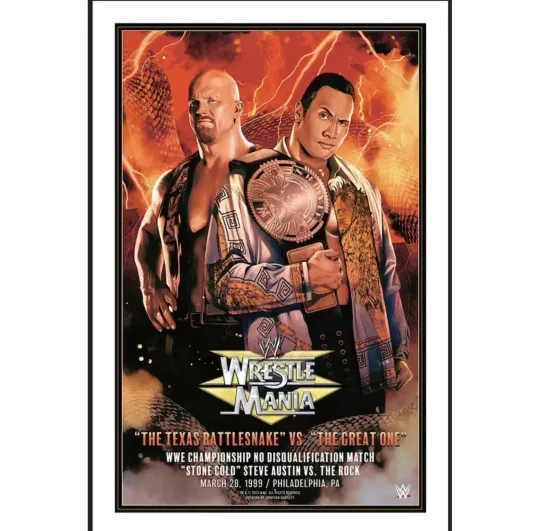 Discover The Rock vs Stone Cold Steve Austin Poster WrestleMania 15 XV Legendary Moments