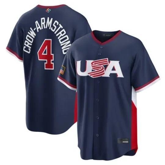 Discover Men's USA Crow-Armstrong Navy 2026 World Baseball Classic ALL Printed Jersey