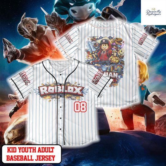 Roblox Baseball Jersey, Custom Name Roblox Shirt, Kid Youth Adult Game Jersey, Personalized Birthday Roblox Outfit