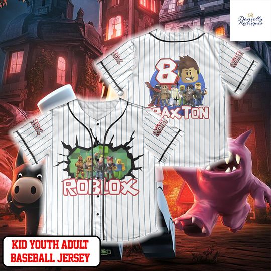 Roblox Custom Name Baseball Jersey, Personalized Roblox Shirt Kid Youth Adult, Gamer Birthday Party Outfit with Number