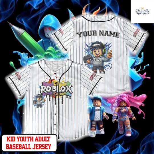 Personalized Roblox Baseball Jersey, Custom Name Roblox Shirt Kid Youth Adult, Gamer Birthday Party Outfit Gift