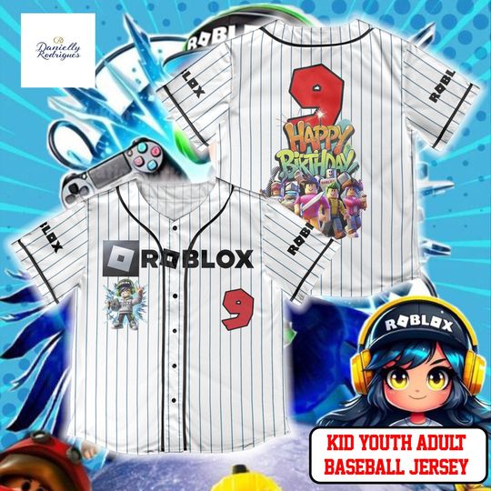 Roblox Birthday Baseball Jersey, Roblox Party Shirt, Custom Name Number Jersey, Roblox Kid Youth Adult Shirt, Gamer Birthday Gift
