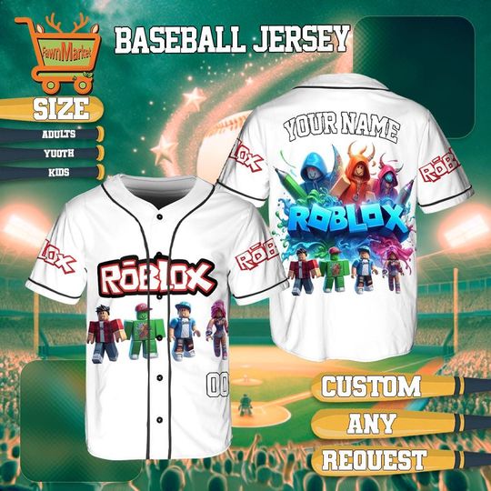 Discover Roblox Personalized Baseball Jersey, Custom Roblox Shirt With Name & Number, Kids Gamer Jersey, Roblox Birthday Shirt