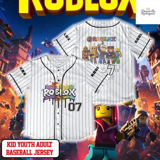 Roblox 7th Birthday Baseball Jersey, Personalized Roblox Shirt with Name and Number, Kid Youth Adult Gamer Party Outfit
