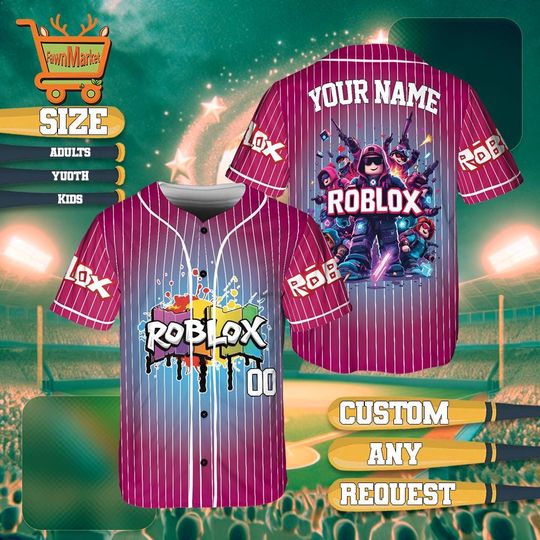Roblox Custom Baseball Jersey, Personalized Roblox Shirt, Gamer Baseball Jersey, Custom Name Number Roblox Gift, Kids Youth Adults