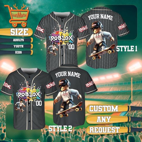 Discover Custom Roblox Skateboard Baseball Jersey, Personalized Roblox Gamer Shirt, Kids Roblox Gift, Name Number Gaming Jersey, Roblox Fan Apparel