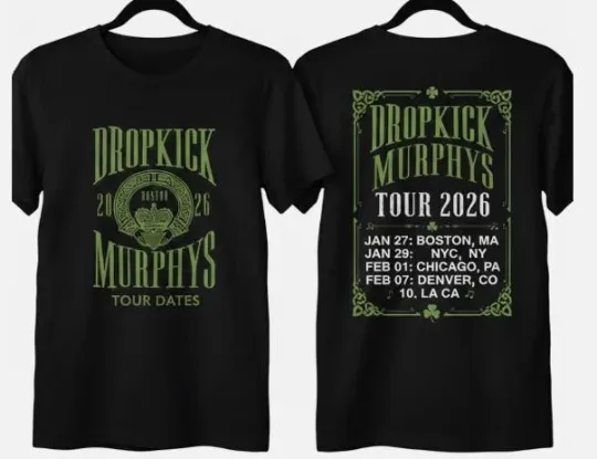 Discover Dropkick Murphys 2026 Feb 2026 St. Patrick's Day Tour T Shirt