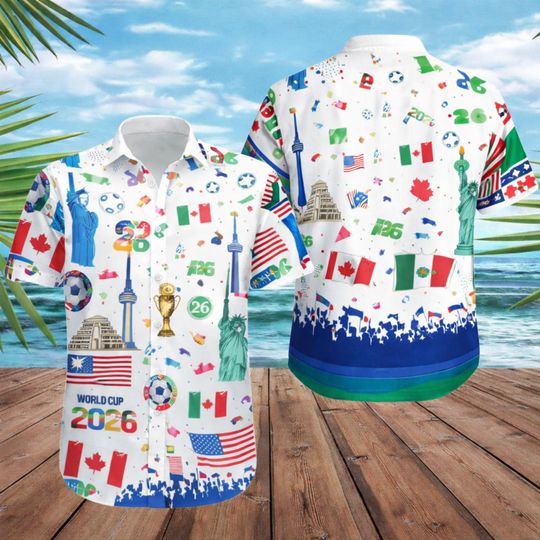 World Cup 2026 Hawaiian Shirt, Soccer Tropical Shirt, Football Fan Aloha Shirt, USA Mexico Canada Host Nations Shirt, Summer Party Shirt