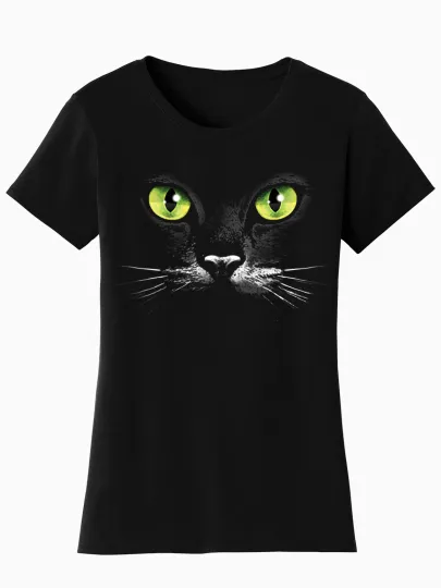 Discover Womens Black Cat Eyes Short-Sleeve T-Shirt