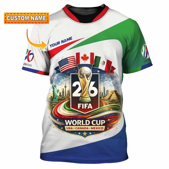 Discover Custom Name 2026 Football Shirt, Soccer Fan T-Shirt, USA Canada Mexico World Cup Fan Gift, Personalized Sports Tee