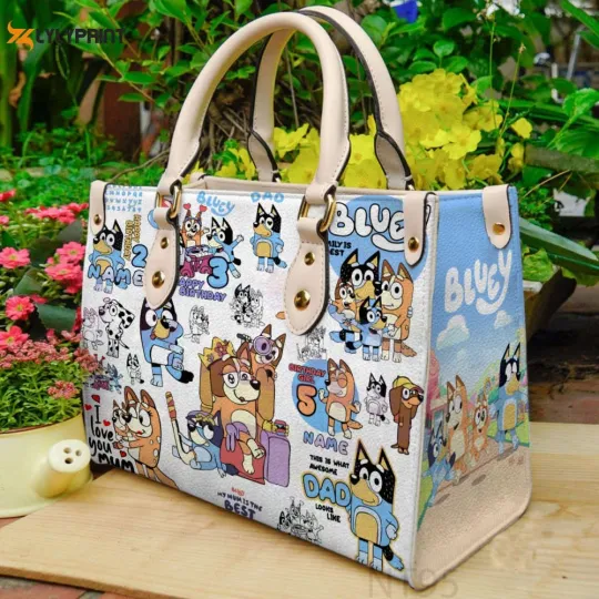 Funny Cartoon BlueyDad Leather Handbag,Women Gift Shoulder Bag