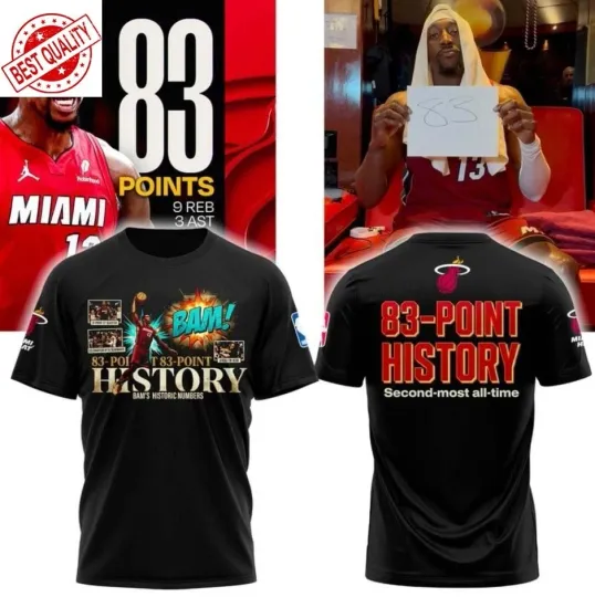 Miami Heat Bam Ado 83-Point History 2026 Black Shirt
