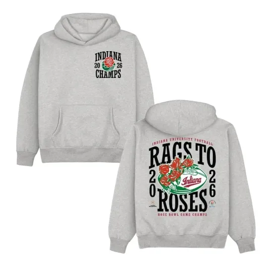 Indiana Rags to Roses 2026 Rose Bowl Champ Double Sided Hoodie All Sizes