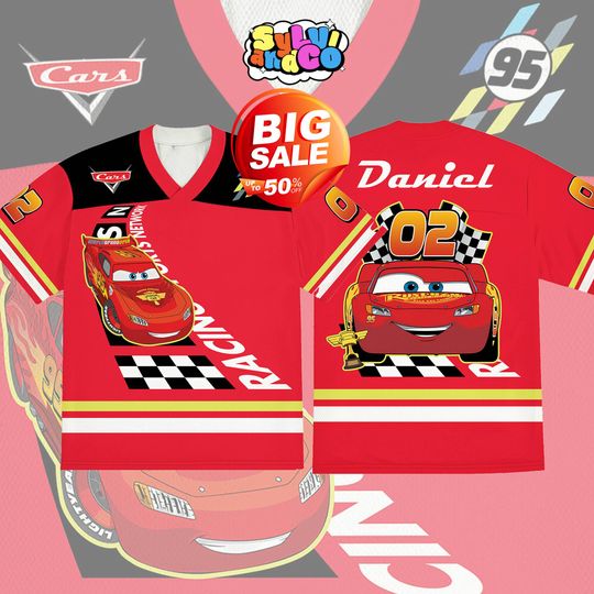 Custom Lightning McQueen Football Jersey, Custom DisneyCars Football Shirt, Matching DisneyTrip Outfit, Disneyland Birthday Gift