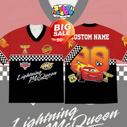 Lightning McQueen Football Jersey, DisneyCars Football Jersey For Adult, Youth, Pixar Cars Shirt, Disneyland Shirt, Disneyworld Gift For Her