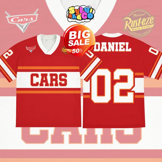 Personalized DisneyCars Football Jersey, Lightning McQueen Cars Youth Adult Football Team, Cars Family