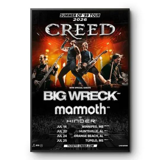 Discover Creed Summer Of 99 Tour 2026 Concert Poster