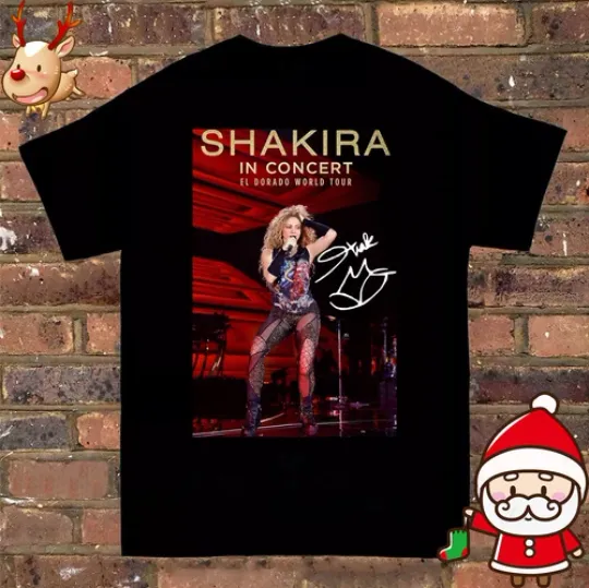 Discover hot Merry Christmas Shakira Signature Full Size Cotton Black Shirt