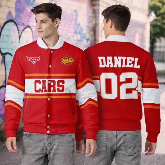 Personalized Pixar Cars Lightning Mcqueen Baseball Jacket, Rust-Eze Medicated Ointment Baseball Jacket, Disneyland Racing Family Outfit