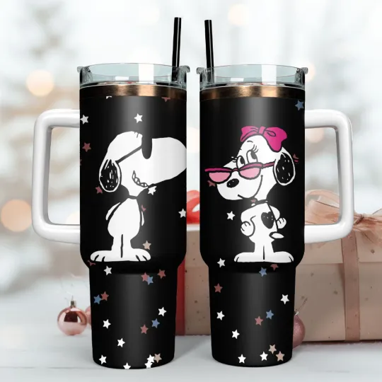 Discover Cartoon Vintage Beagle Couple Fan Gift Tumbler 40oz With Handle
