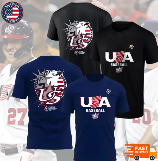 Discover 2026 World Baseball Classic USA Team Name and Number T-Shirt