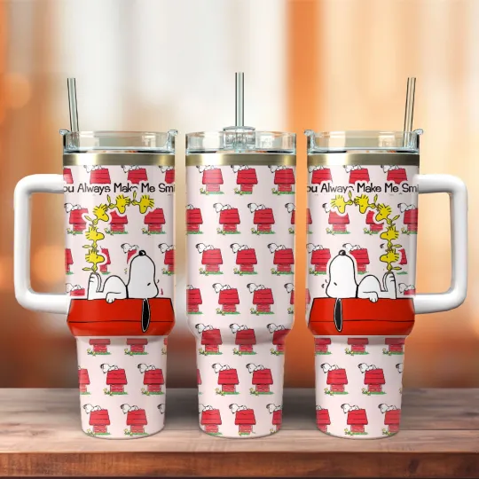 Discover Red White Cartoon Beagle Fan Gift Tumbler 40oz With Handle