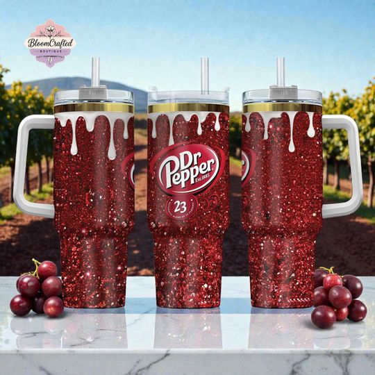 Discover Dr Soda 40oz Stainless Steel Tumbler With Handle Glitter Paint Drip Personalized Gift