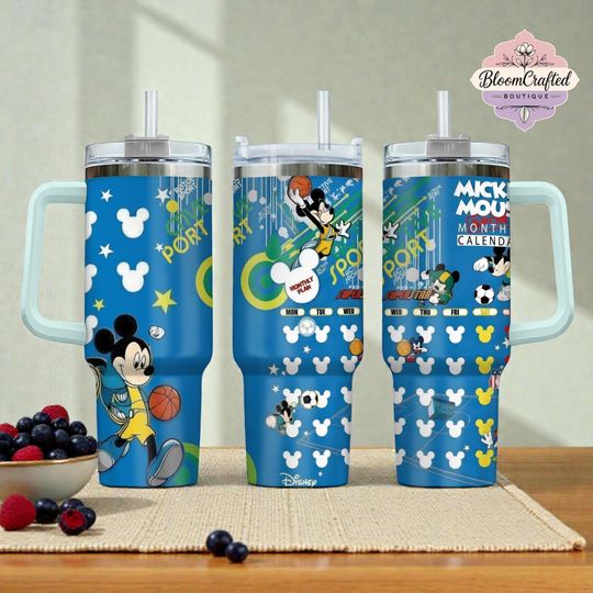 Discover Mickey Mouse Sports Tumbler 40oz With Handle, Cartoon Kids Travel Mug With Straw, Mickey Basketball Cup, Disney Style Tumbler Gift