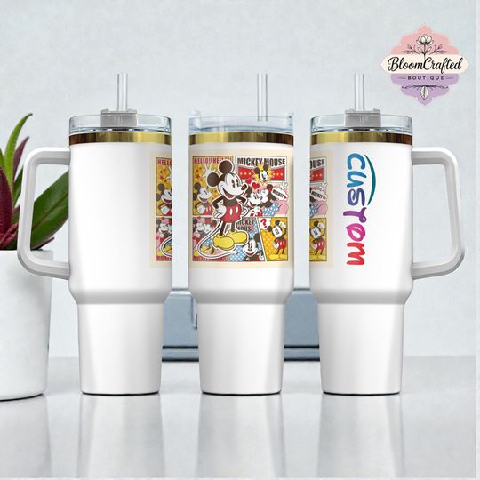 Discover Custom Mickey Cartoon Tumbler Personalized Name Stainless Steel Tumbler Cute Cartoon Travel Mug Gift For Disney Fans