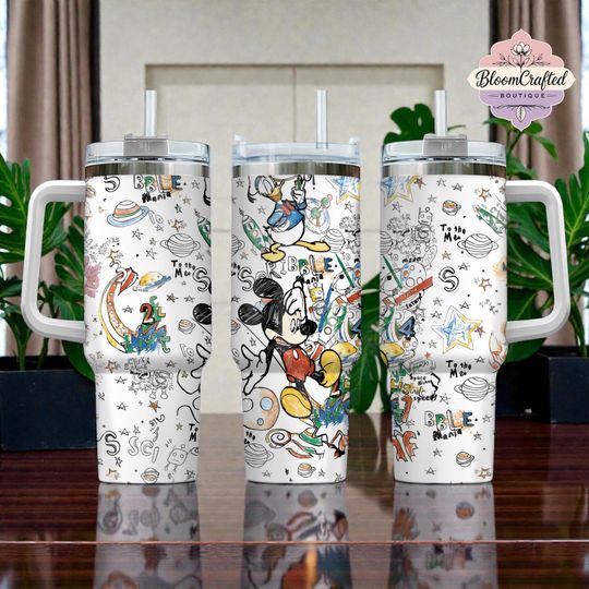 Discover Mickey Mouse Space Theme Tumbler 40oz With Handle Cartoon Travel Mug With Straw Cute Disney Inspired Coffee Cup Gift