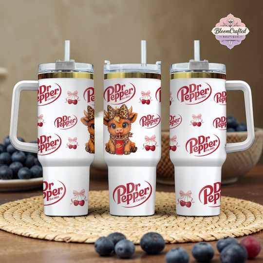 Discover Dr Pepper Tumbler, 40oz Tumbler, Coquette Design, Christmas Gift, 40oz Stainless Steel, Tumbler with Handle, Soda Design, Perfect Gift