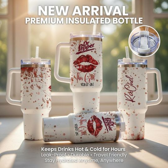 Discover This Girl Runs On Dr Pepper Tumbler Personalized Name Lip Print Tumbler Funny Soda Lover Gift Stainless Steel Travel Mug