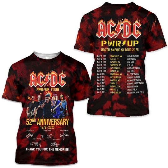 AC.DC Power Up Tour 2025 3D T-Shirt, AC.DC 52 Anniversary 1973-2025 US 3D T-Shirt