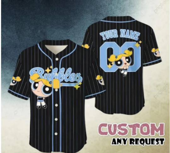 Discover Personalized Bubbles Baseball Jersey, Custom Powerpuff Girls Shirt