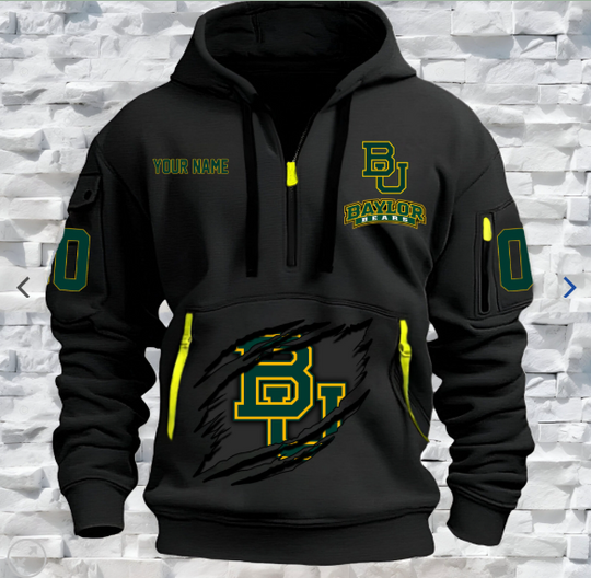 Baylor Bears – Custom Name and Number Quarter Zip Hoodie