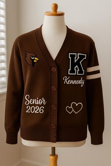 Discover Custom Senior Varsity Cardigan | Personalized Letterman Sweater | Class of 20XX Graduation Gift