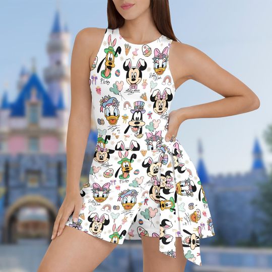 Discover Mickey & Friends Easter Tennis Dress Skirt, Disney Signatures Dress for Women, Disney Easter Tennis Dress, Mickey Family Trip Tennis Skort