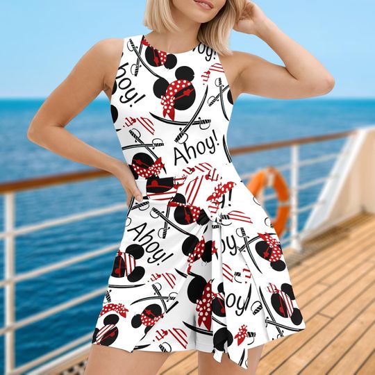 Discover Disney Cruise Pirate Tennis Dress Skirt, Pirate Mickey Mouse Dress Skirt, Disney Pirates Tennis Skort, Disney Cruise Trip Dress Women Gift