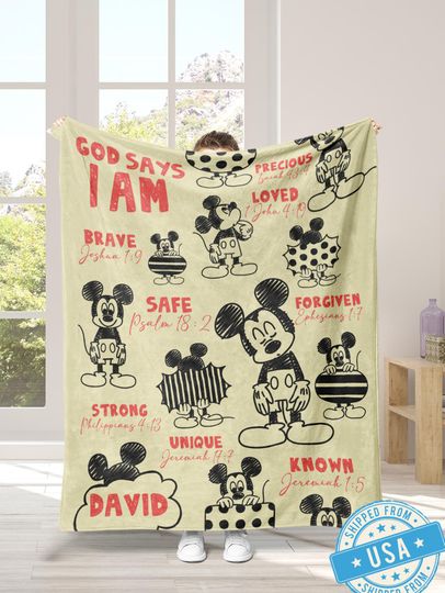 Discover Christian Mickey Mouse Baby Blanket, God Says I AM Affirmation, Baptism Nursery Decor