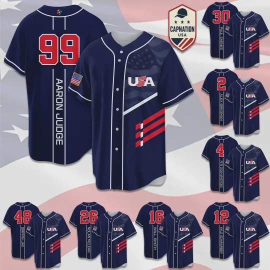 Discover Custom USA Navy 2026 World Baseball Classic Home Baseball Jersey Full Size HOT